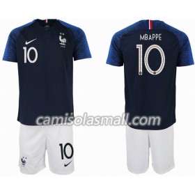 Camisolas Criança França Mbappé 10 2 star 1º Equipamento Principal Copa do Mundo 2018